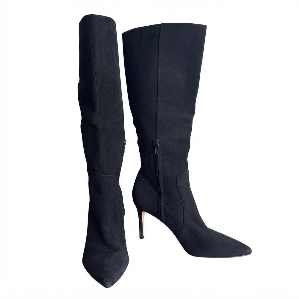 Nine West Black Suede Fivera Pointed Toe Tall Stiletto Dress Boots 7.5 M